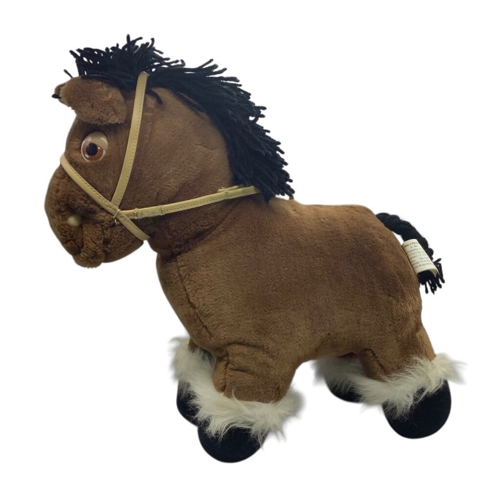 Vtg Cabbage Patch Kids‎ Horse Plush Toy 1984 Brown Stuffed Animal Hair Harness